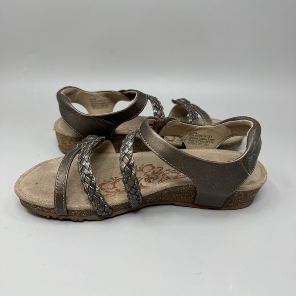 Aetrex Jillian Braided Quarter Strap Sandals Size 8 Bronze Open Toe Hook Loop - Picture 2 of 9